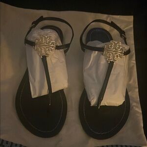Tory Burch Black Sandals with Gold logo